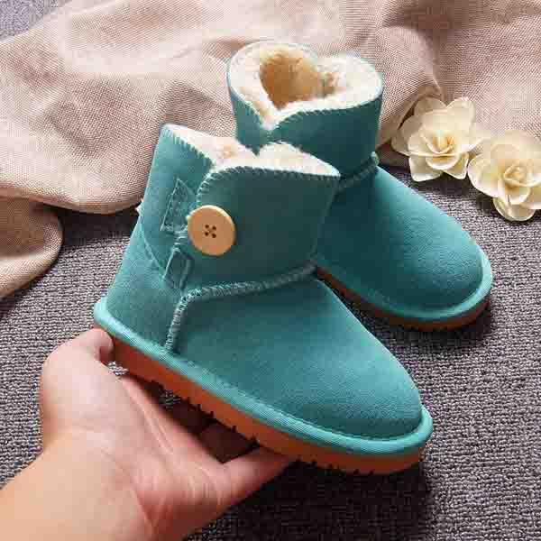 KIDS 2017 Winter Children Green Fur Boot Baby Girl Ankle Snow Boot Boy
